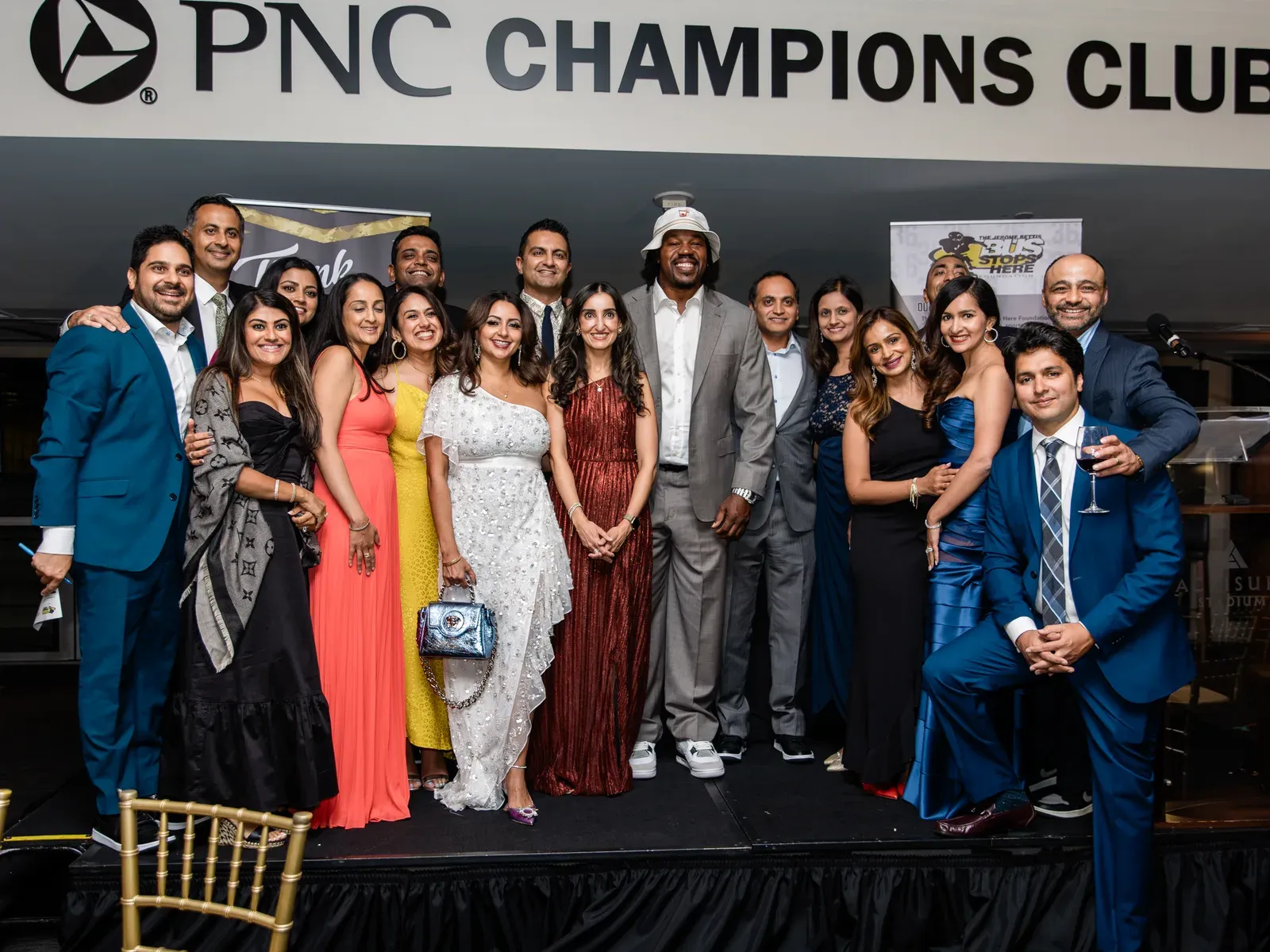 Supporters gathered on stage at the gala